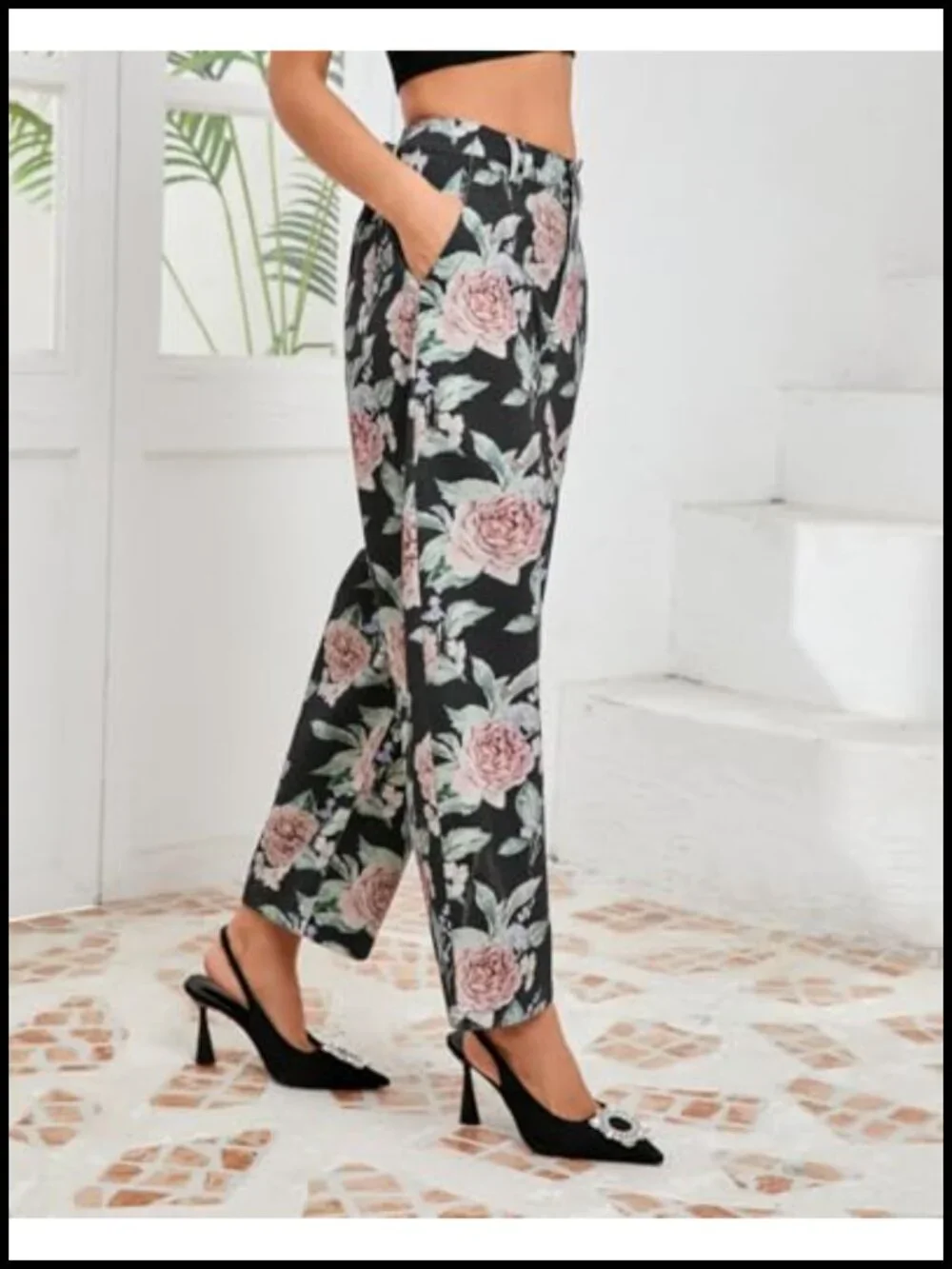 Floral Embroidered Barrel Jeans Wide Leg Mid Rise Boyfriend Baggy Denim Ankle - Picture 4 of 6